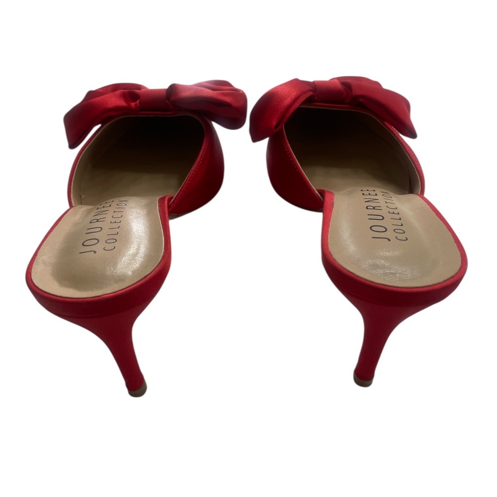 Journey collection red satin bow tie pointed slip on kitten heel size 7 Women's - Picture 3 of 6